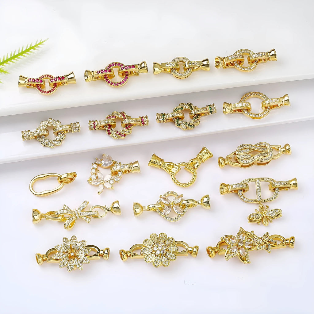 Small gold-coloured metal clasp buckle for DIY pearl necklace jewellery making