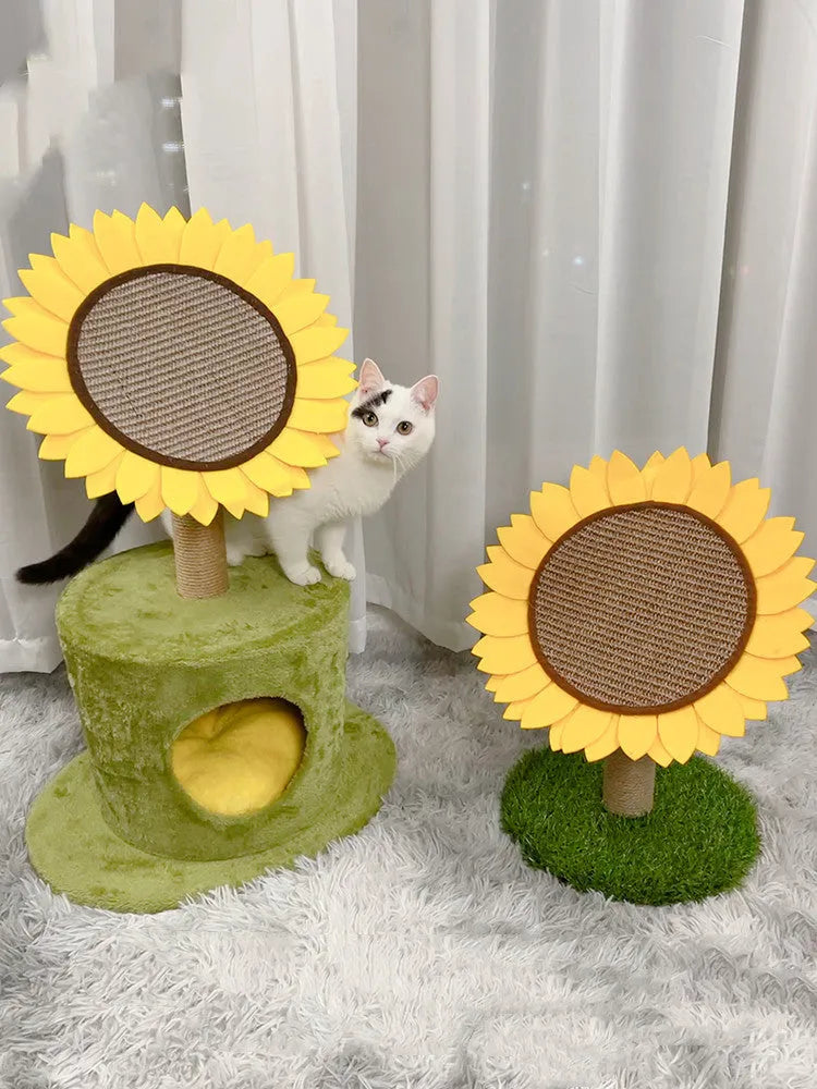 Natural sisal cat scratching board with nest house in imitated lawn sunflower colour