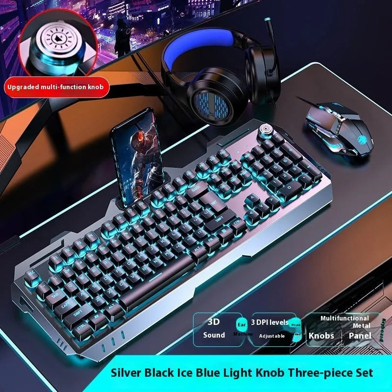 Aluminium mechanical-feel keyboard with control knob in silver black or metal grey colour with RGB lighting