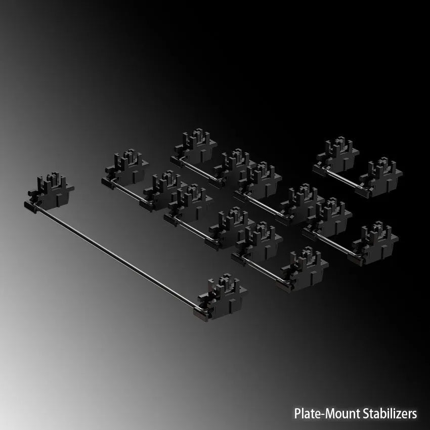 Keyboard stabiliser accessories in black and milky white colours for mechanical keyboards