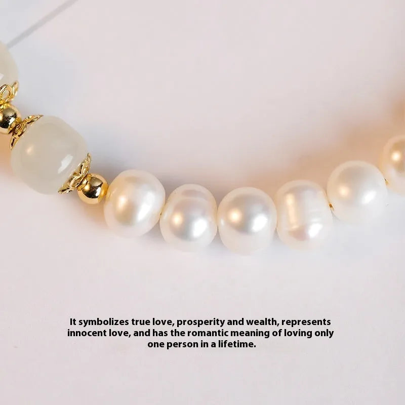 Diamond-shaped freshwater pearl bracelet with Hetian jade electroplating in Korean jewellery style