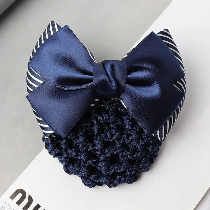 Professional two-bow mesh hair clip for female workers in various colours.