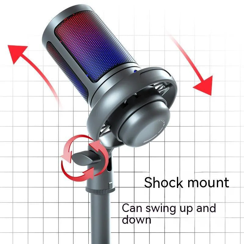 Condenser microphone body with RGB lighting and 150cm cable available in black white and pink for computer recording
