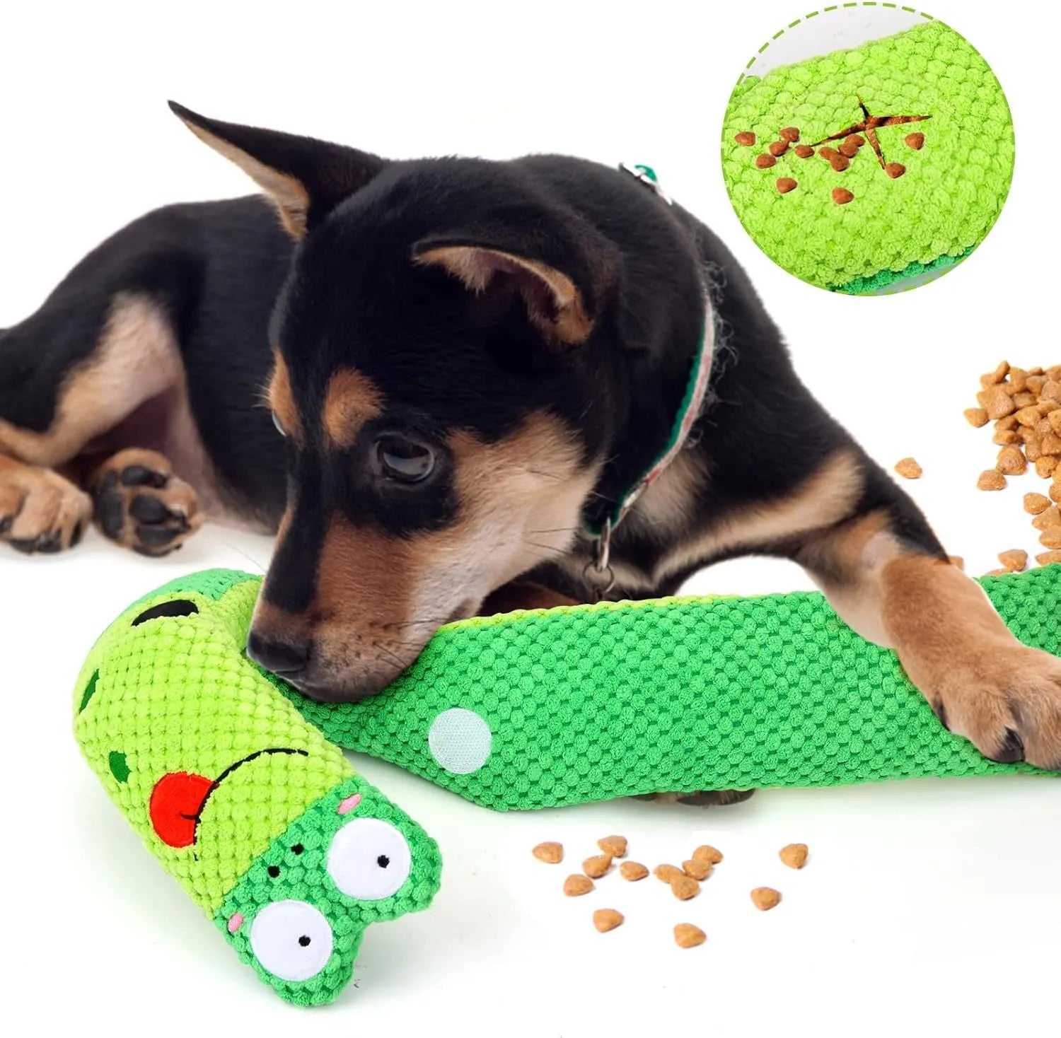 Transformable dog puzzle toy in snail shape with thick velvet material and hidden food holes