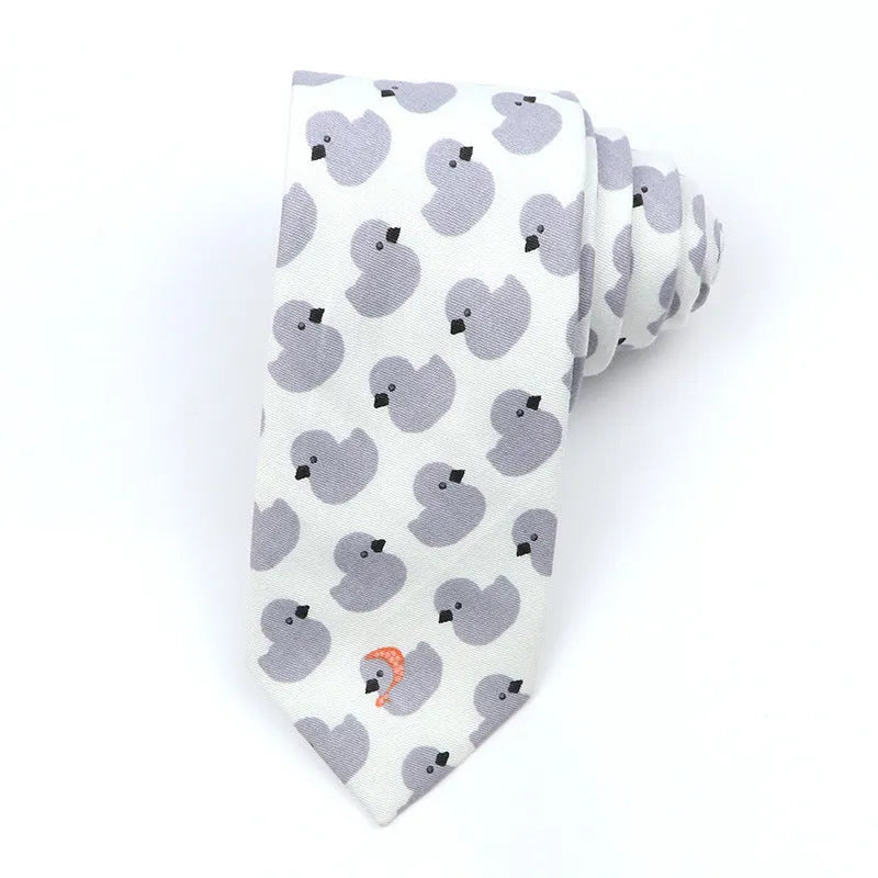 Korean-style narrow men's cotton bow tie with a printed cartoon pattern.