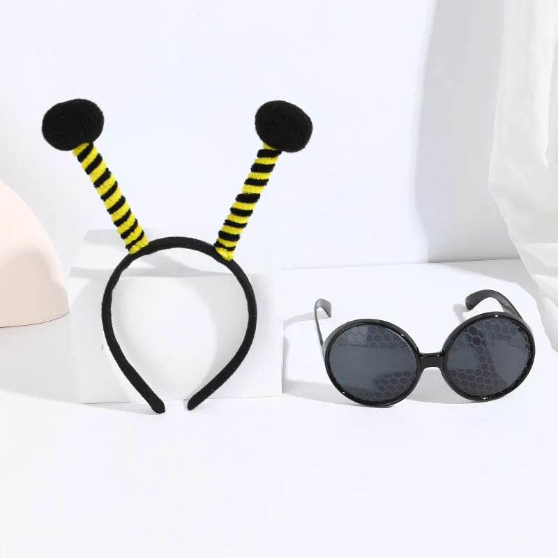 Yellow and black bee costume headband and glasses set for fancy dress parties