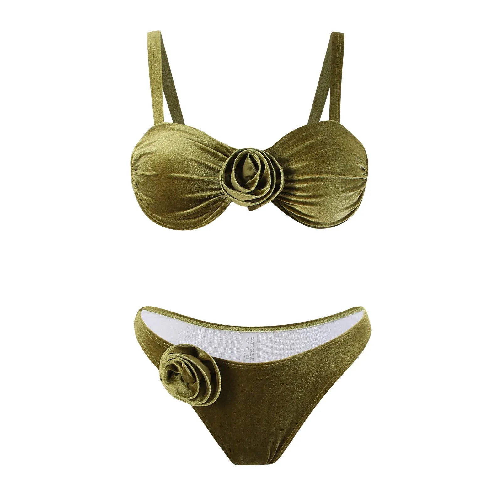 Women's green swimsuit with 3D floral pattern, brief cut, for fitness and swimming.