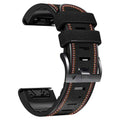 Silicone leather watchband for Garmin Fenix smartwatches with quick release bars in black colour.