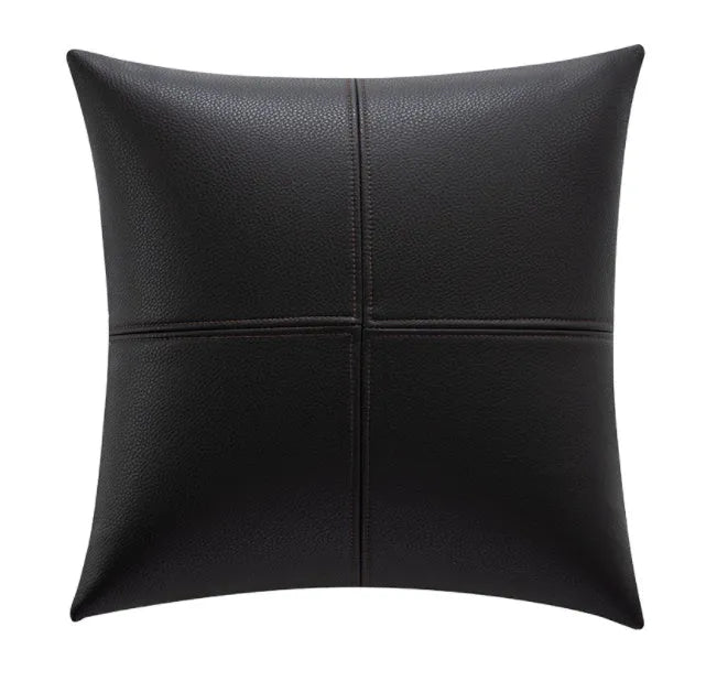 Solid colour soft cowhide leather pillow cover in a Nordic style, shown in beige white.