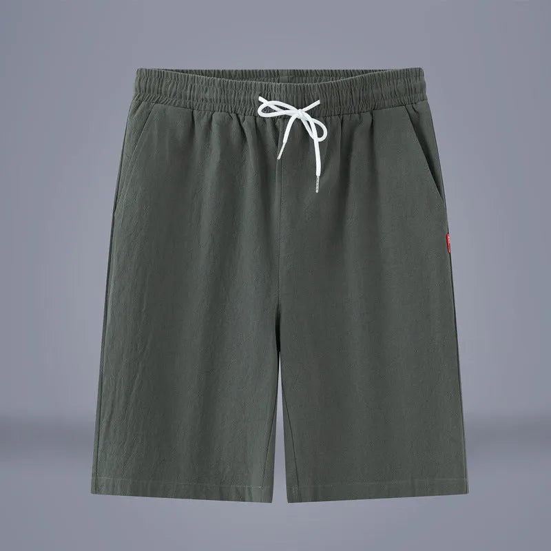 Cotton and linen cropped trousers in solid colours with a drawstring mid-waist