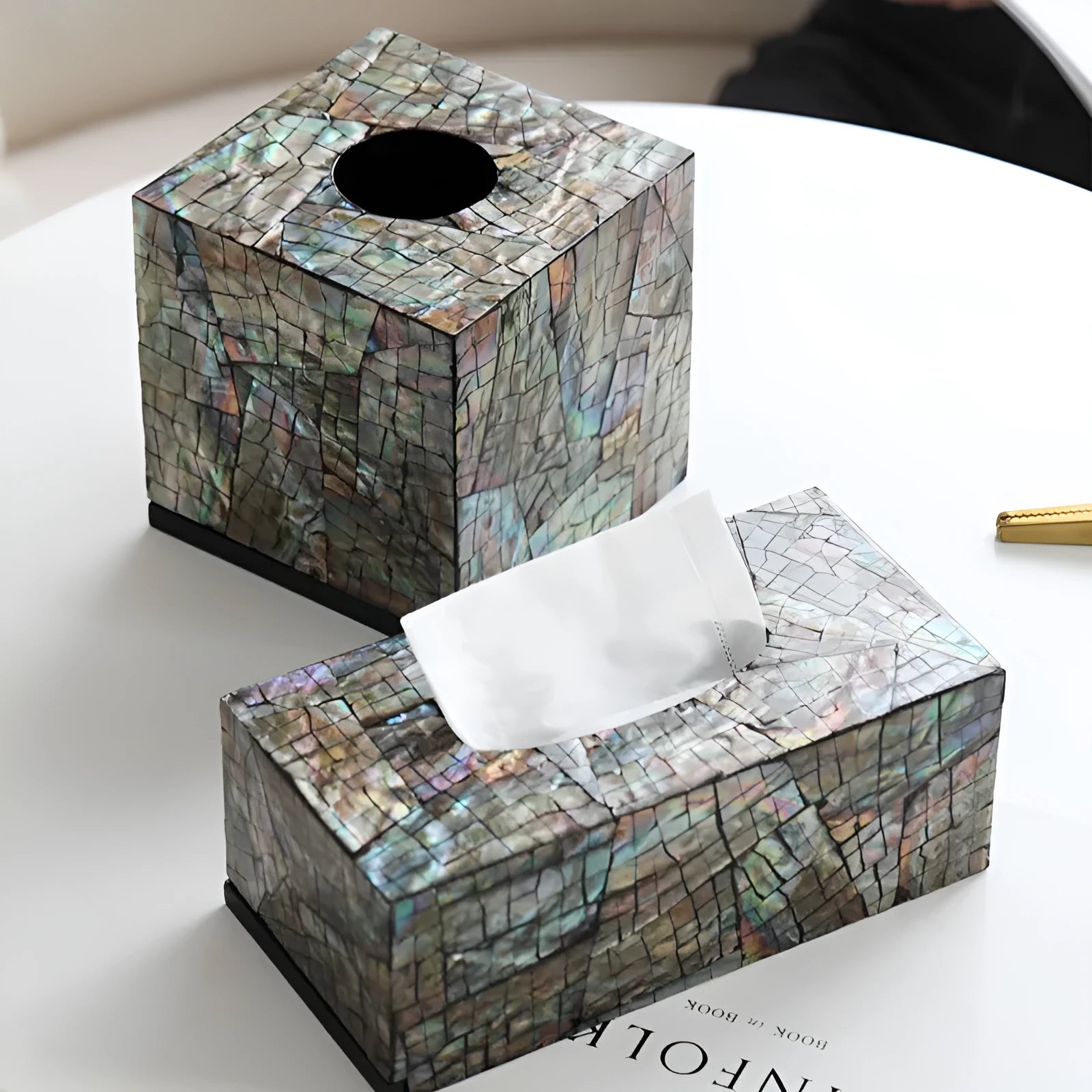 Black natural shell storage box with removable organisation compartments, rectangular and square options