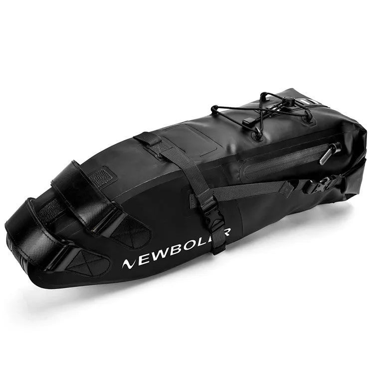 Waterproof PVC bicycle tail bag with 13L capacity mounted on bike rear