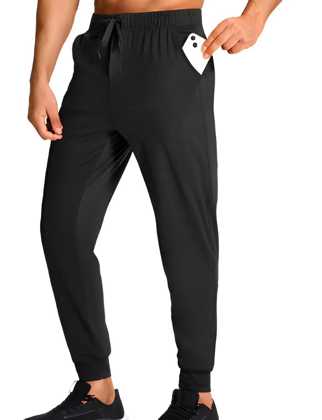 Men's loose-fit solid colour casual trousers on a hanger, showing the relaxed leg cut.
