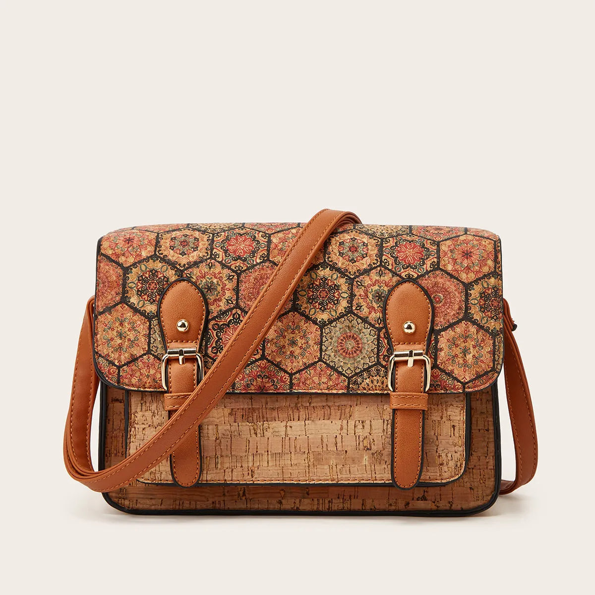 Women's one-shoulder crossbody printed bag in PU leather with botanical design
