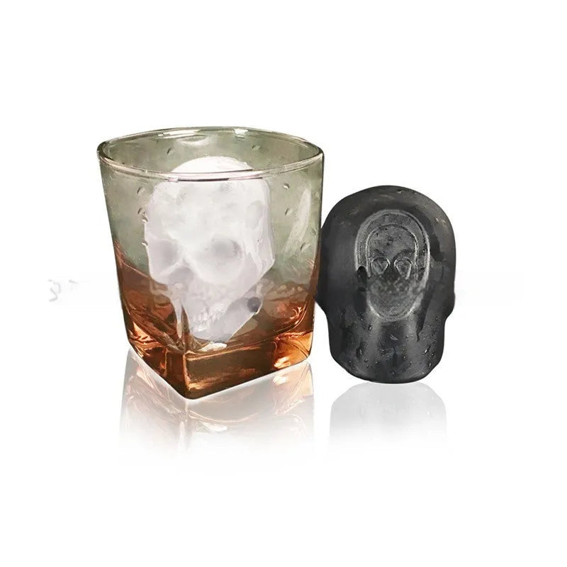 Halloween skull ice cube tray made from food-grade silicone measuring 5.8 by 8.5 by 7 cm
