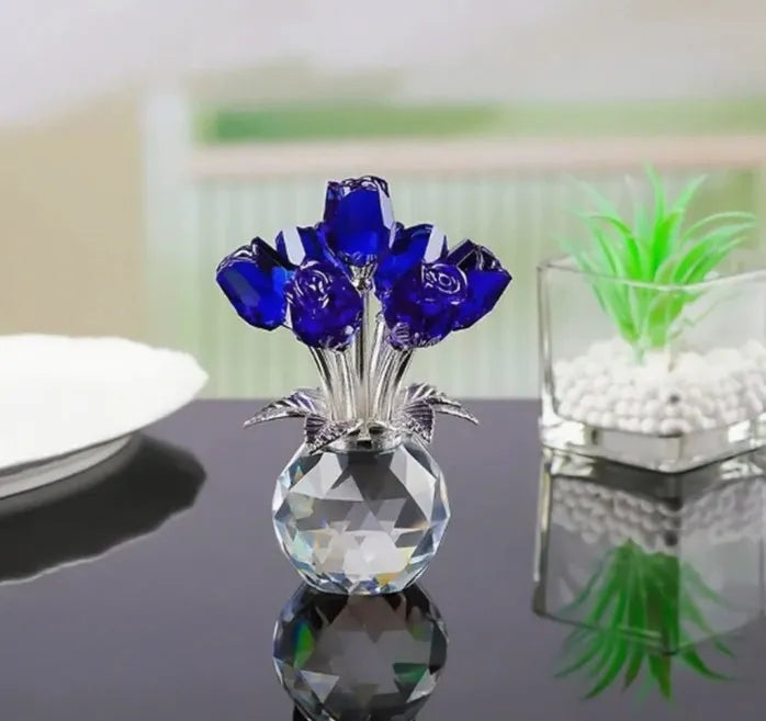 K9 crystal glass artificial rose decoration in geometric Chinese style, showing colour options.
