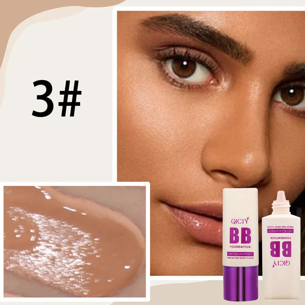 Feeding bottle design BB cream liquid foundation with brightening repair, showing 10 shade options.
