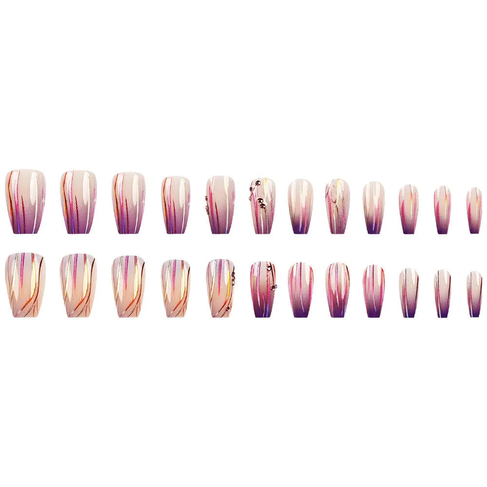 Magic purple gradient nail stickers with starry sky pattern, shown on short nails.