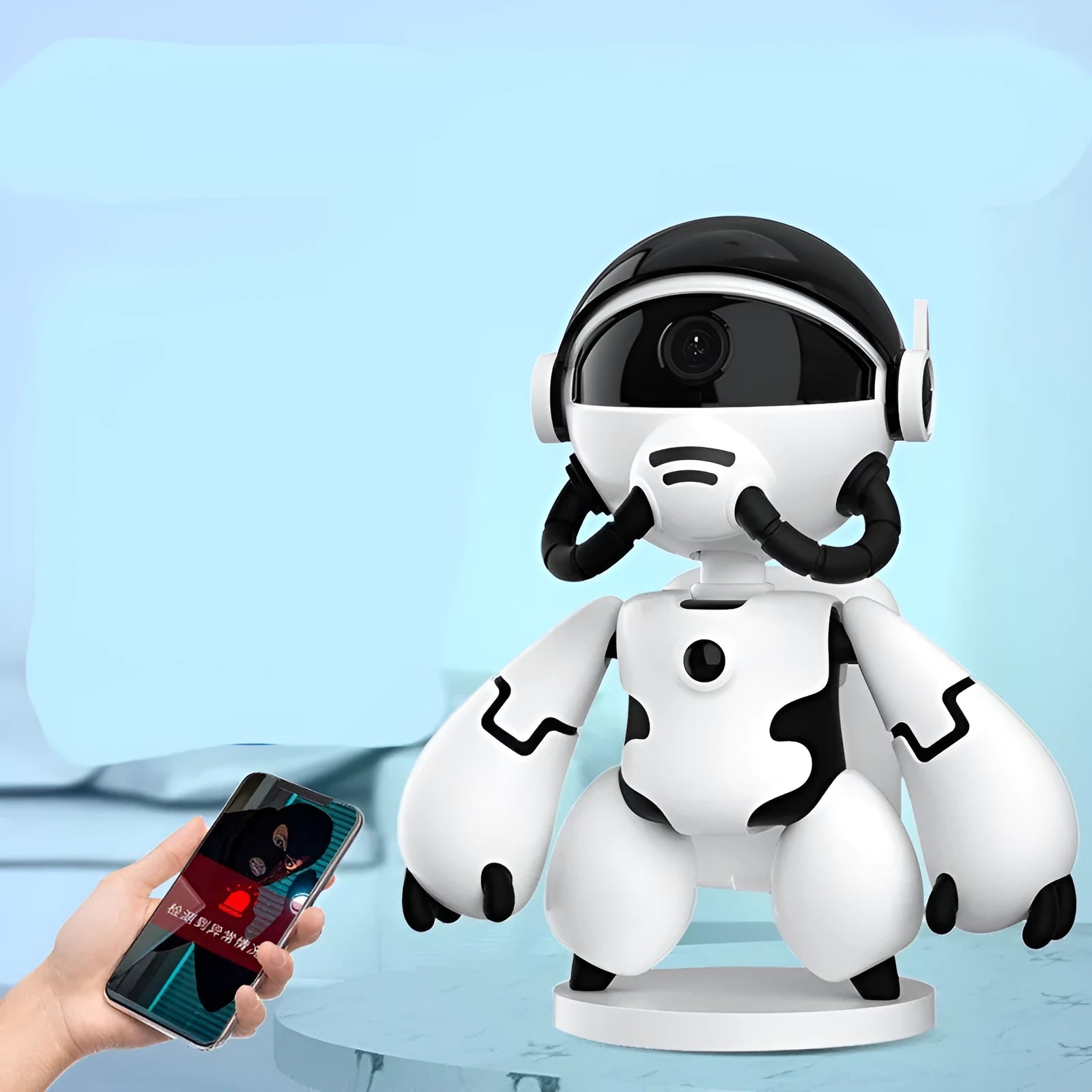 White space robot monitor camera with 1080P night vision and wifi connectivity for home security