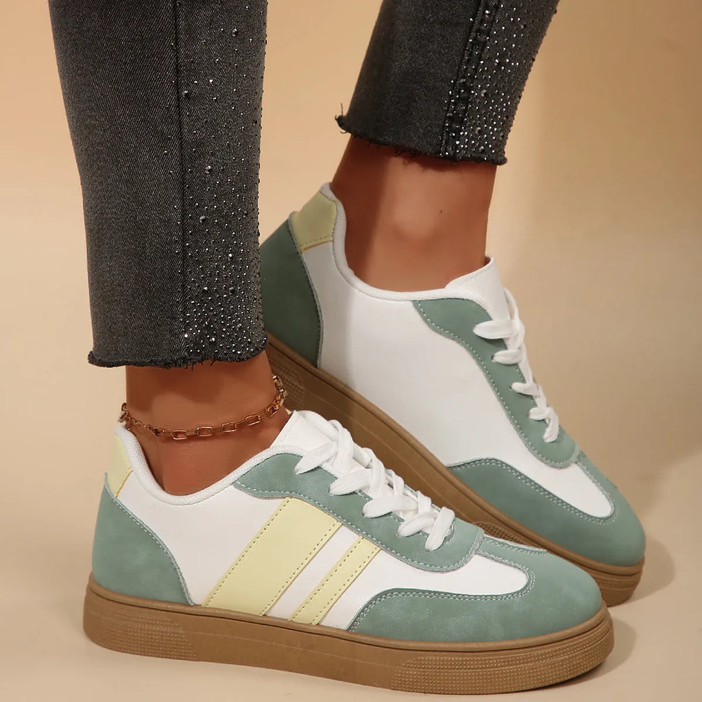 Women's retro sports casual shoes with cross-strap design and artificial PU leather upper in green