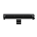 Black USB-powered bladeless clip fan with LED lighting attached to laptop screen