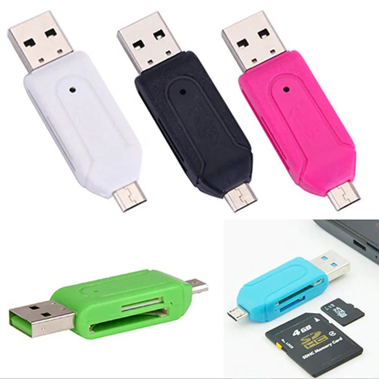 OTG card reader with micro USB connector for Android phones and computers in five colour options