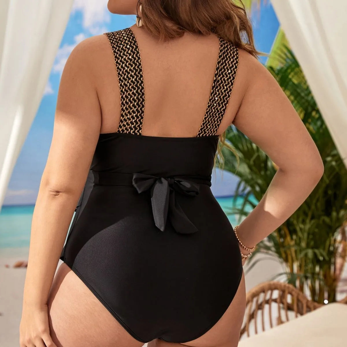 Women's plus size one-piece swimsuit with chest pad in peacock blue colour