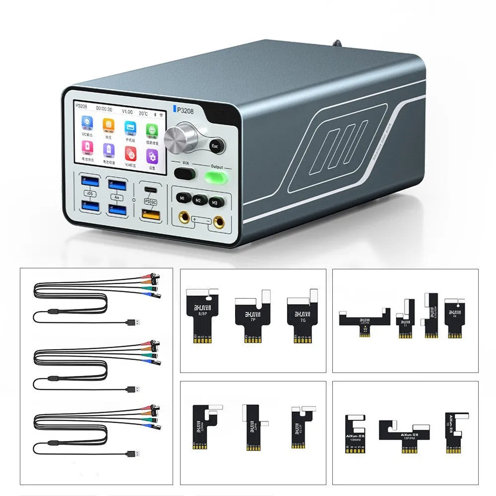 320W intelligent regulated power supply meter with 3.0 inch IPS display and connection cables for mobile phone repair