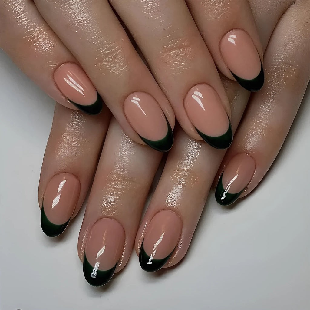 Black French style false nails almond shape 24 piece manicure set