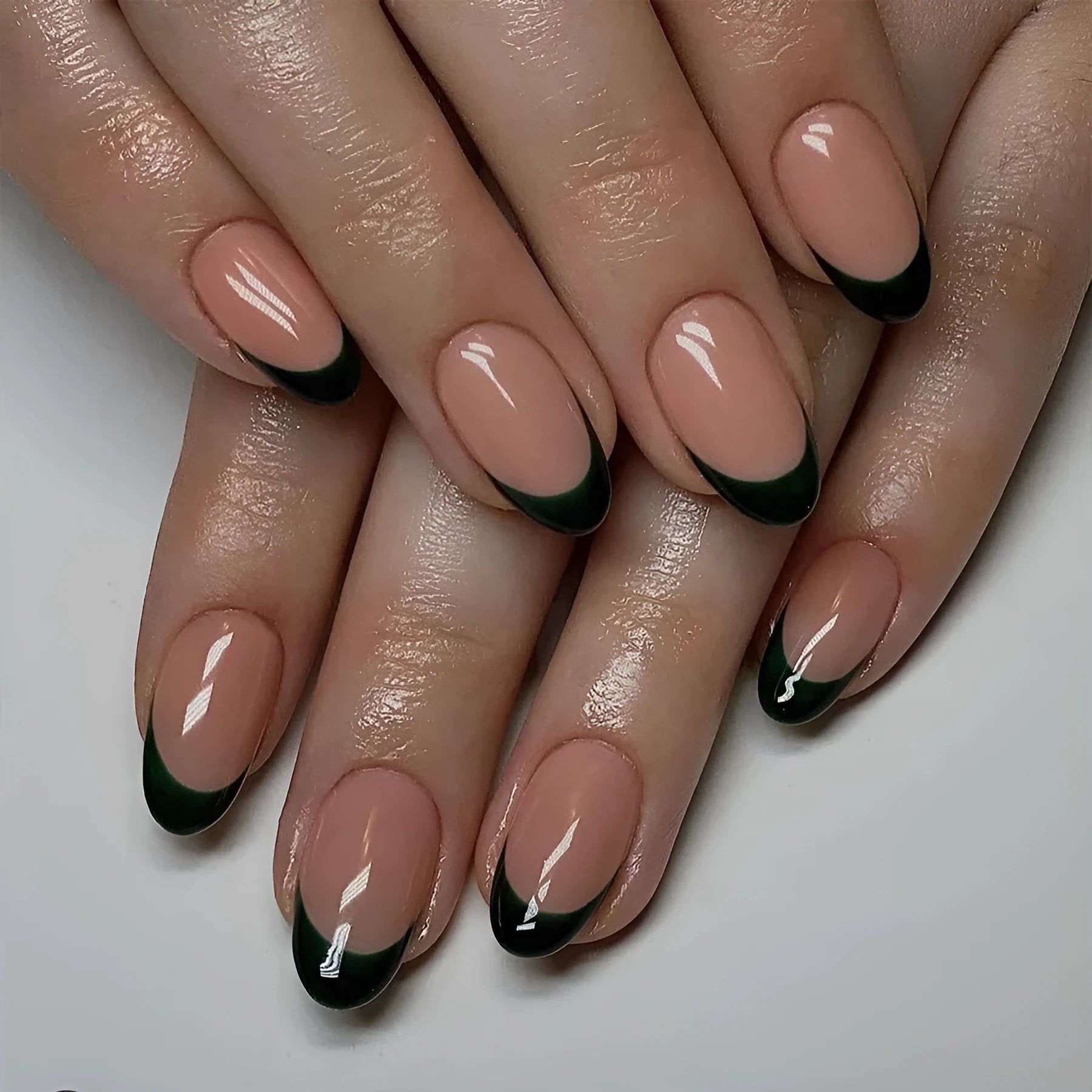 Black French style false nails almond shape 24 piece manicure set