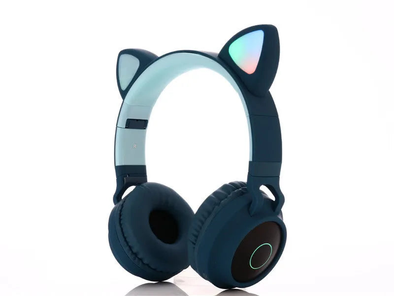 Cartoon cat ears wireless Bluetooth gaming headset showing pink colour option with head-mounted design