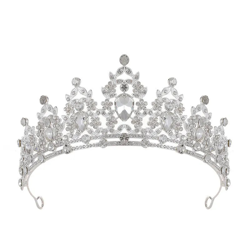 Baroque crown bride headdress with rhinestone detail on alloy frame in silver and gold colour options.