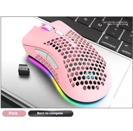 BM600 hollow-out wireless gaming mouse with luminous charging in black, cyan or white colours