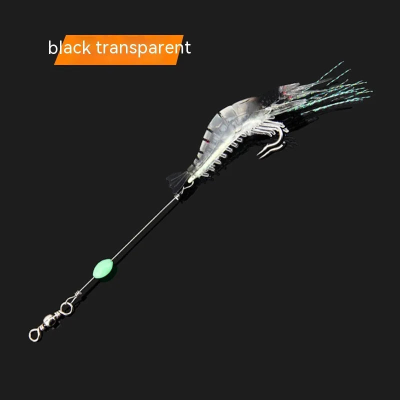 Six Luer soft fishing lures with hooks in assorted colours including black head yellow body and luminous pink