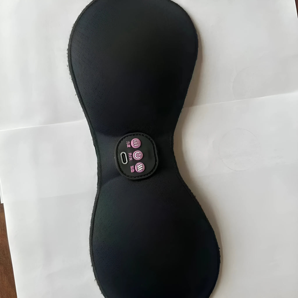 Black electric massage bra inner cushion pads with a 3-key English control liner.
