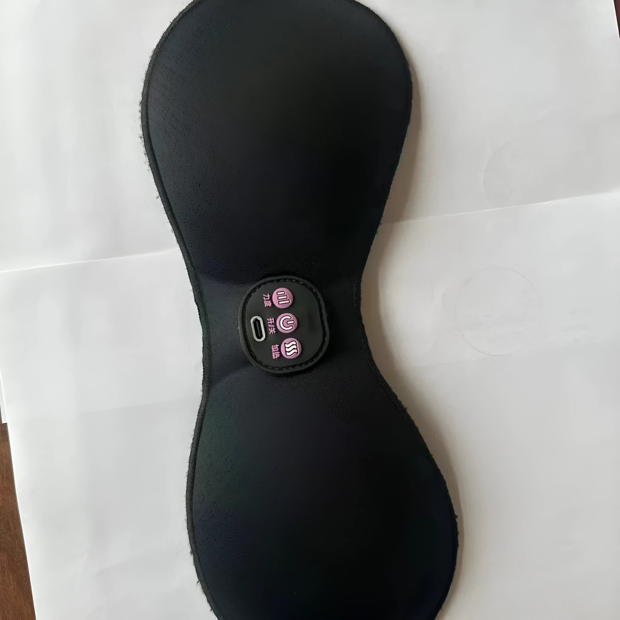 Black electric massage bra inner cushion pads with a 3-key English control liner.