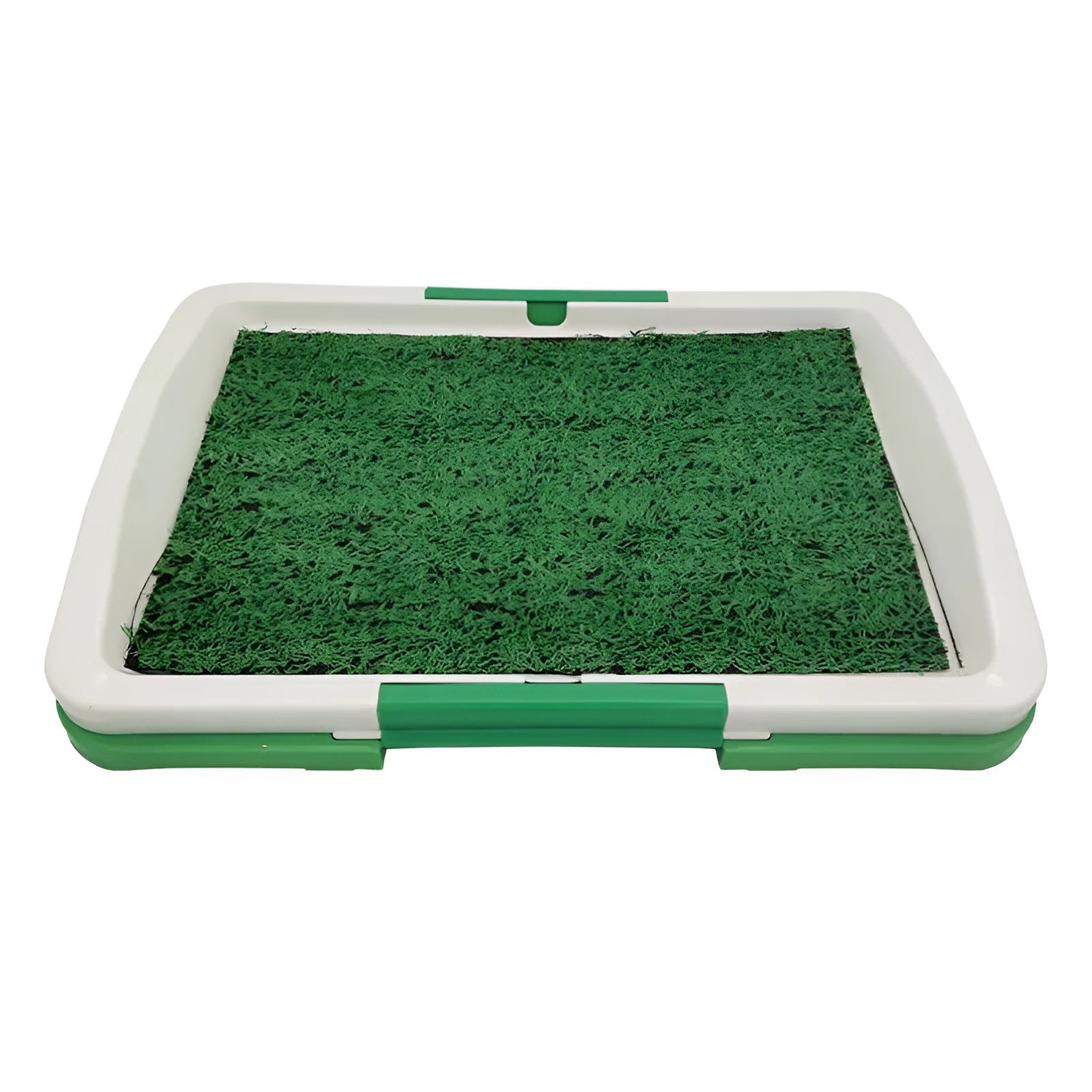 Green synthetic turf dog grass patch toilet with three-layer construction for indoor pet training