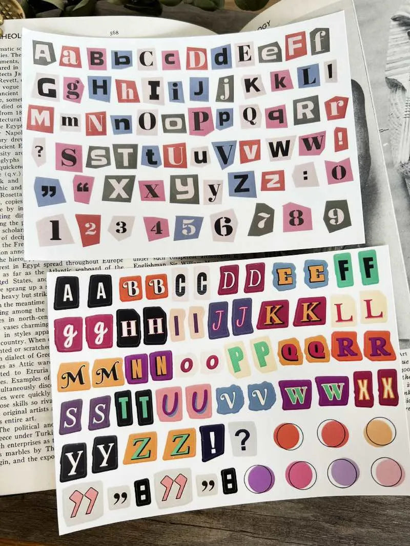 Set of cute printed English letter and weekly word stickers for labelling and crafts.