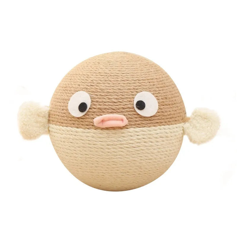 Puffer leakage food feeder, a 15cm sisal hemp cube puzzle toy for dogs and cats.