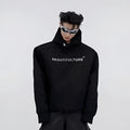 Men's loose-fit hooded sweater with heavy shoulder pads and metallic 3D printing design in red