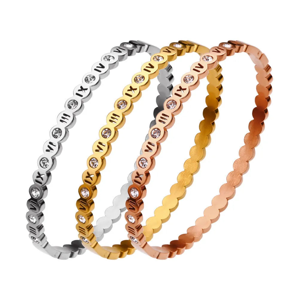 Korean style titanium steel number bracelet in gold rose gold and steel colour options