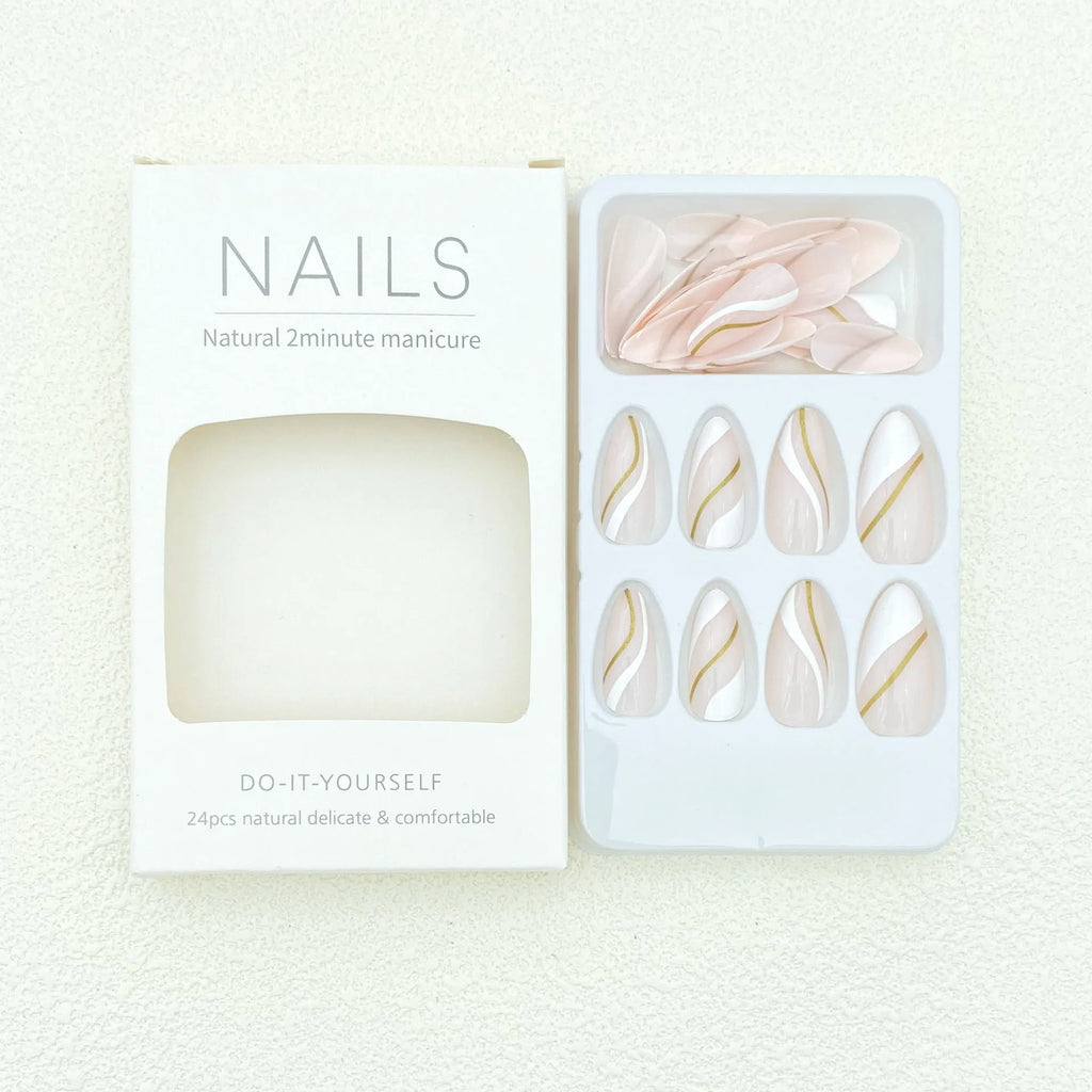 Golden lines plaid pattern wearable nail stickers with drop shape design and JF0518 jelly-like colour