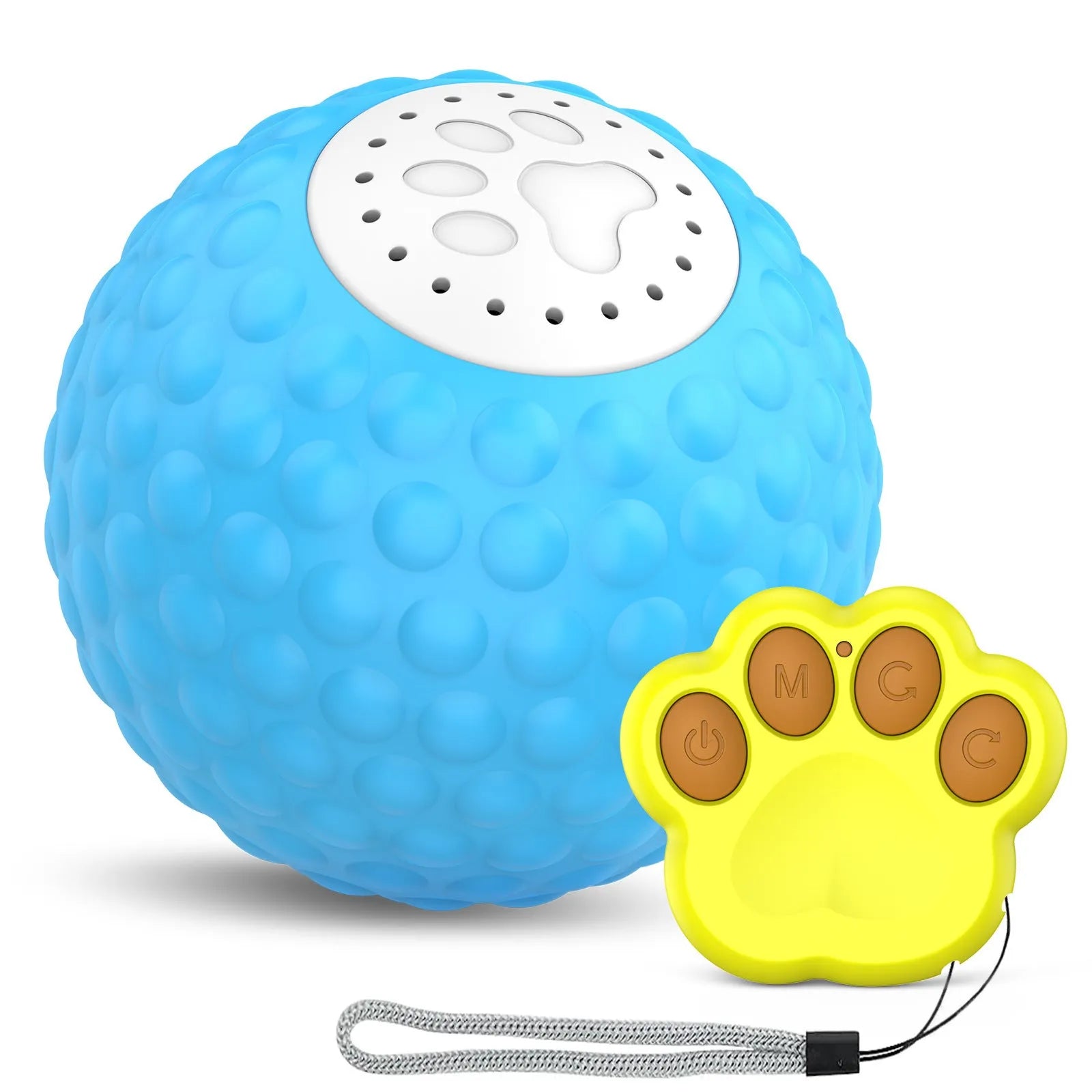 Remote control cat toy ball in blue, green or yellow colours with wireless controller