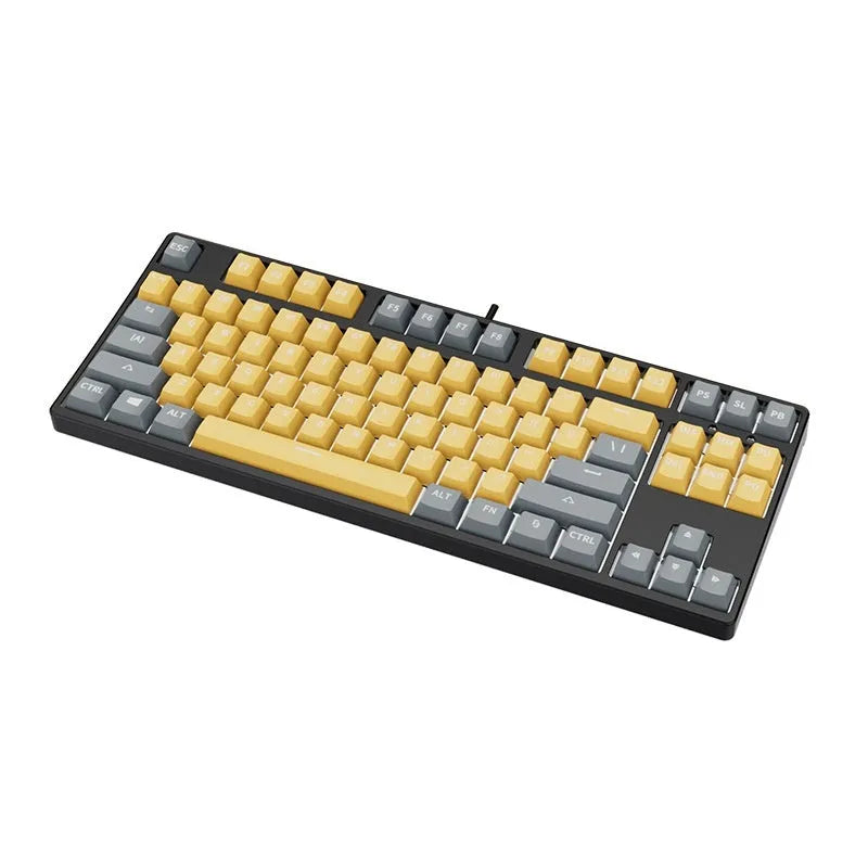 87-key wired mechanical keyboard with hot-swappable sockets showing colour options and included accessories