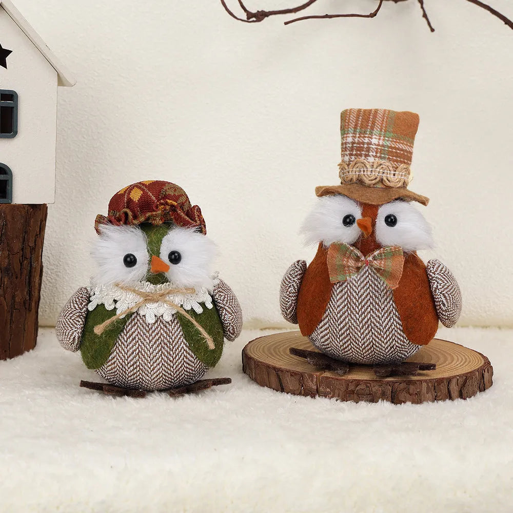 Orange and green Thanksgiving owl harvest bird cloth pendant ornament for window or desktop decoration