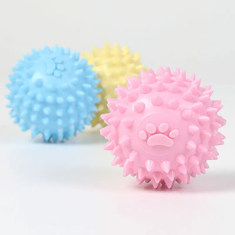 Blue TPR dog chewing ball with footprint texture, 6cm diameter pet dental toy
