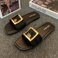Women's summer flat slippers in apricot colour with waterproof PVC sole