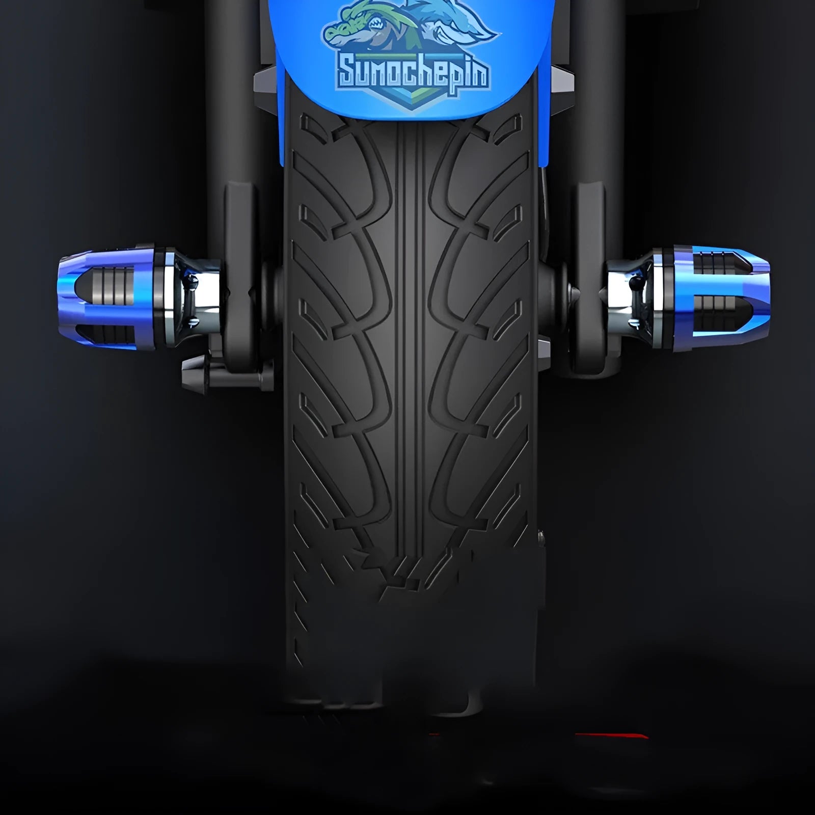 A pair of aluminium alloy fork cups for motorcycle or electric car front axles, shown in one of seven anodic colour options.