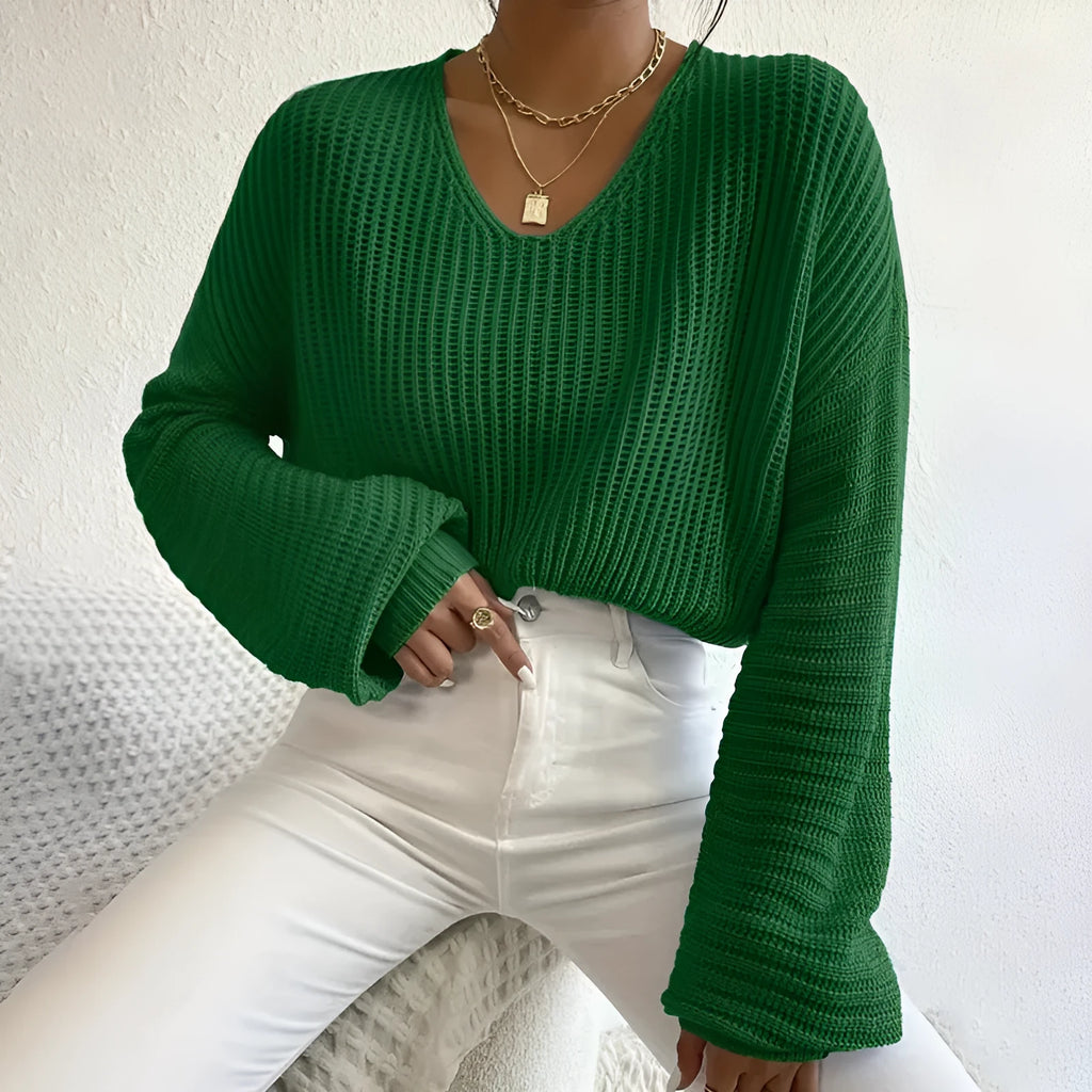 Women's solid colour long sleeve pullover in polyester fabric available in five colours