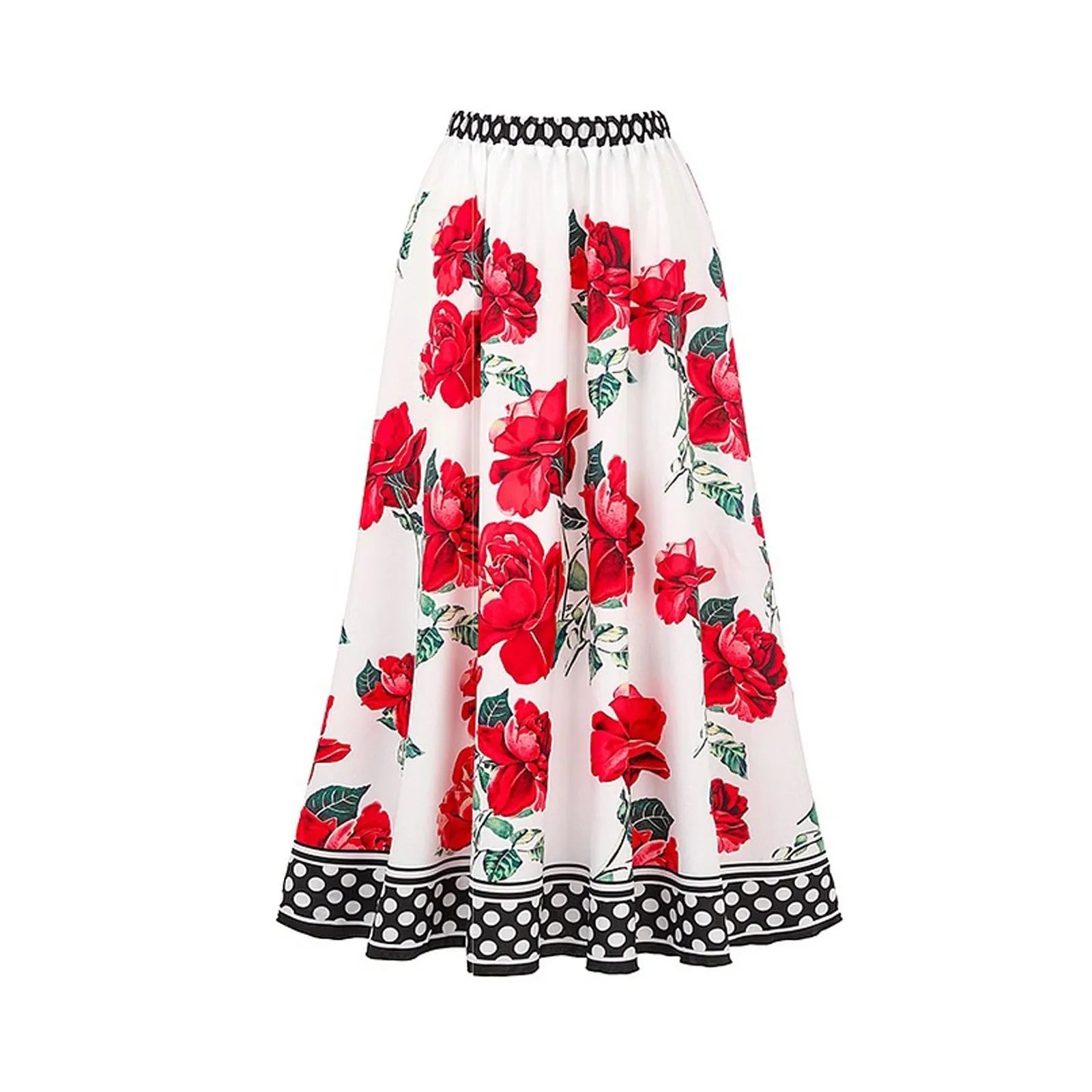 Women's printed one-piece swimsuit with matching cover-up skirt in rose pink.